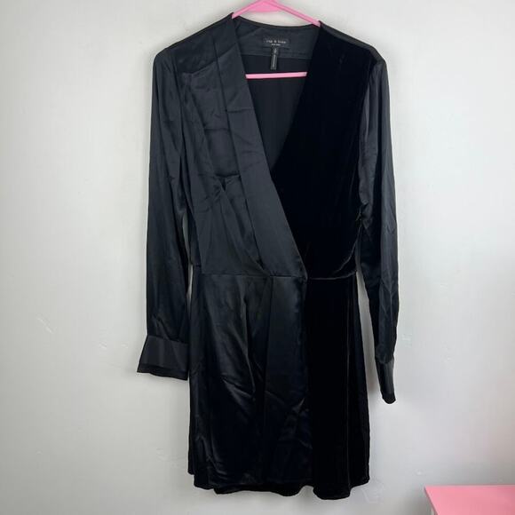 Rag & Bone Victor V-Neck Wrap Silk Short Dress black womens ize SMALL - Picture 2 of 8